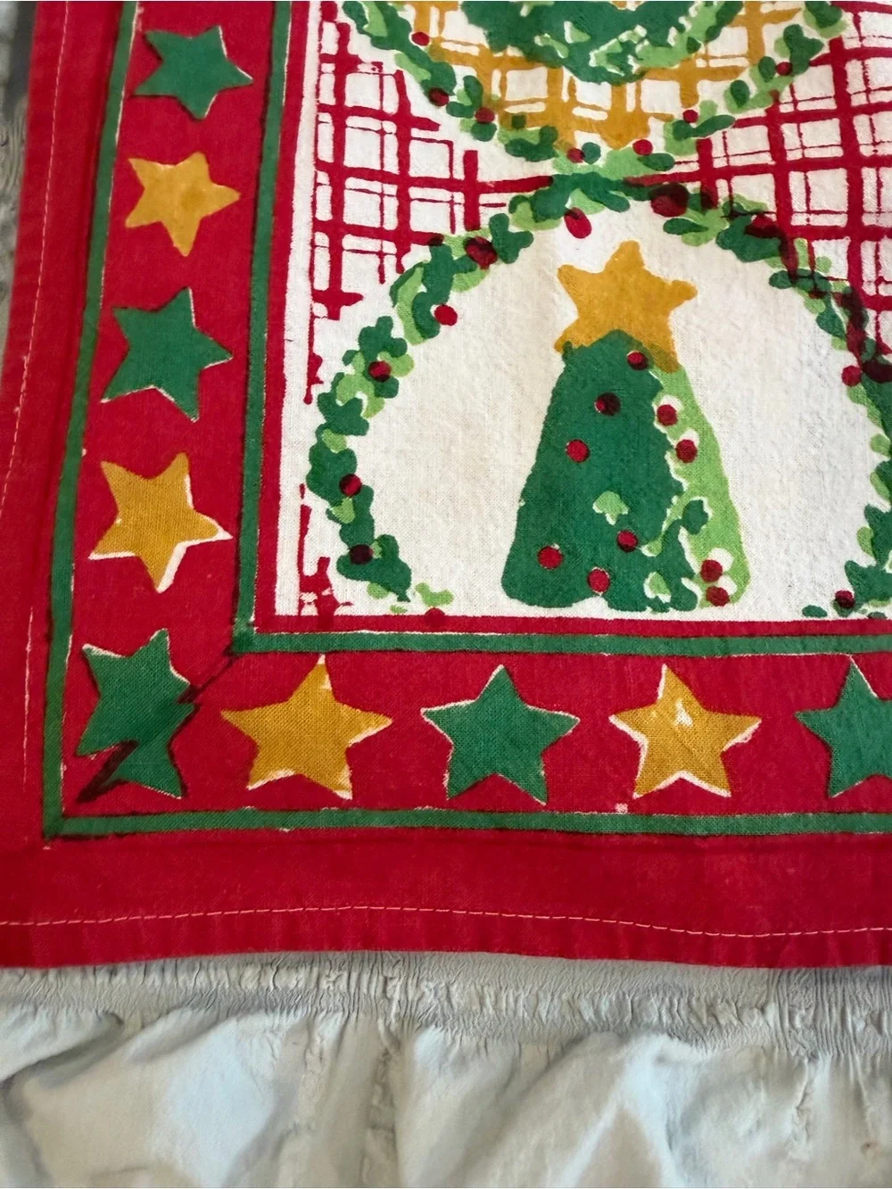 Festive Red & Green Christmas Tree pomegranate cloth napkins